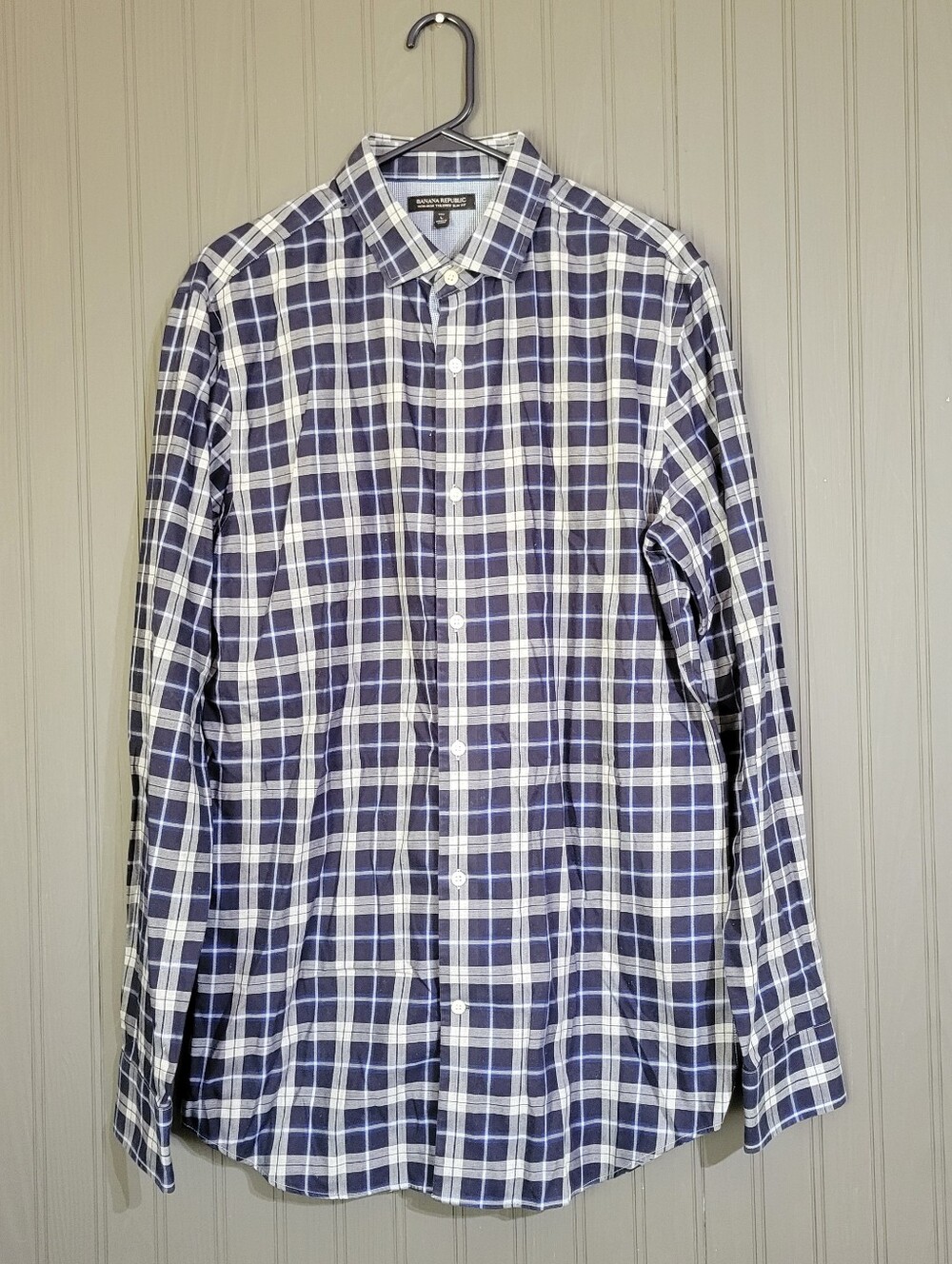 Banana Republic Long Sleeve Button Down Shirt Slim Fit Plaid Blue Men's LT